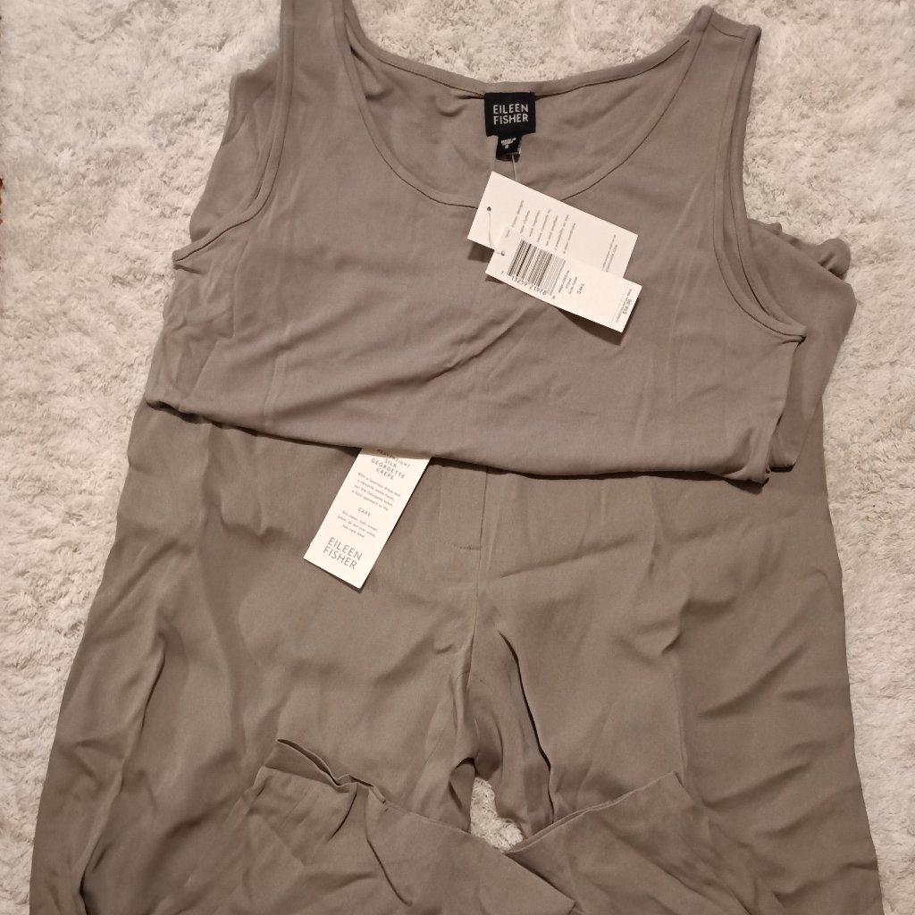 Eileen Fisher Top Pants Gray Silk Set